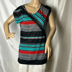 LE GRENIER Y2K,Multicolored,striped,lace,short sleeve top,retro,preppy,70 s vibe